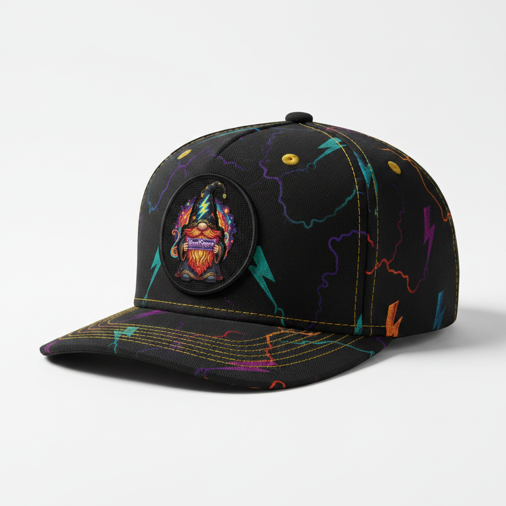 Gnome Lid J - HeadSpace hat with lightning storm gnome wizard logo
