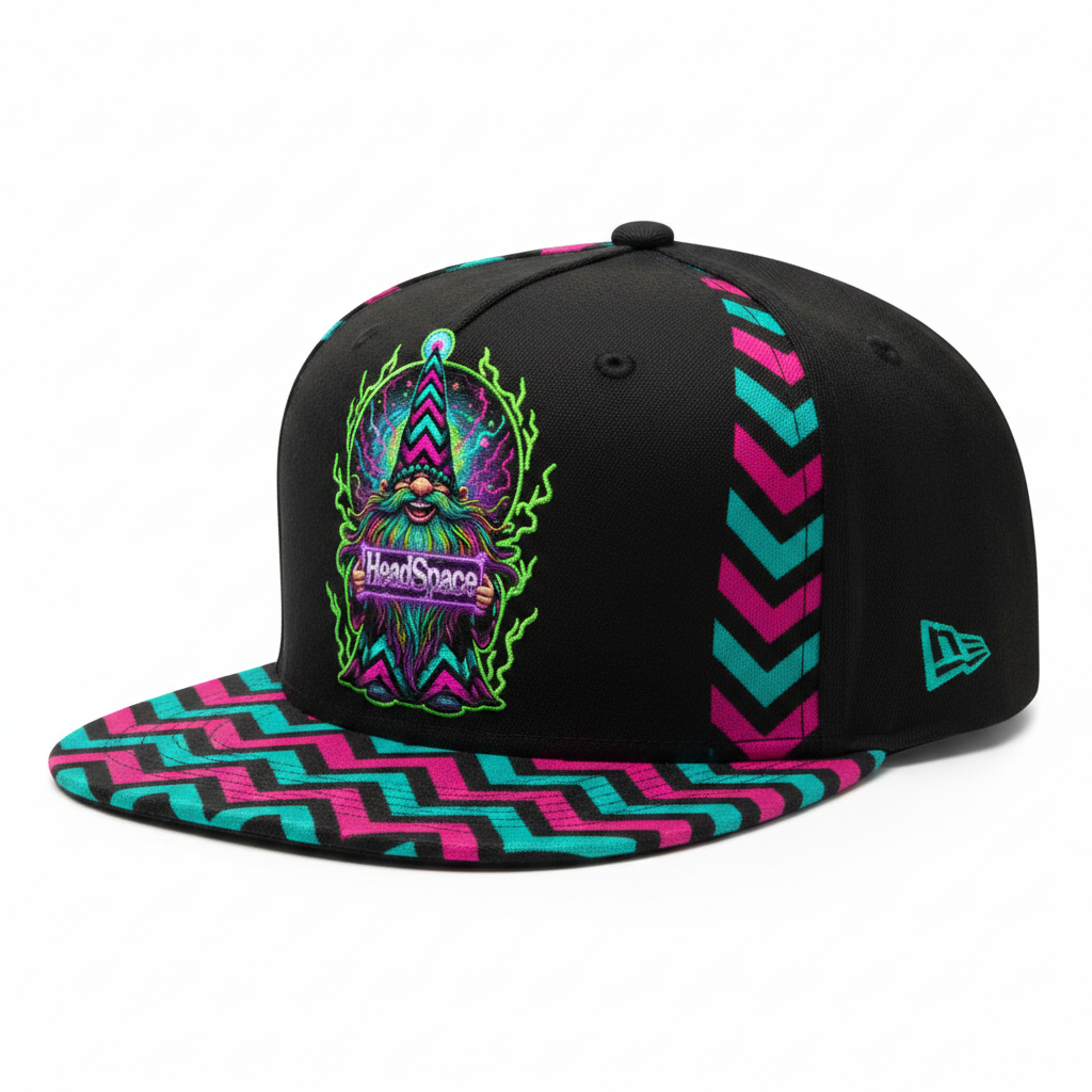 Gnome Lid Z - HeadSpace hat with neon zigzag electric gnome wizard logo